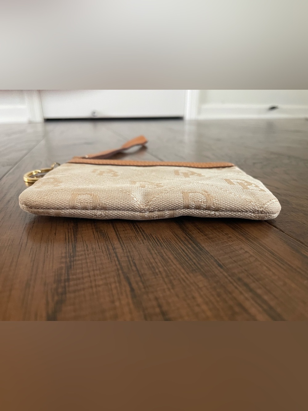 Dooney & Bourke Cream Canvas Wristlet with Tan Leather Trim - Picture 5 of 9